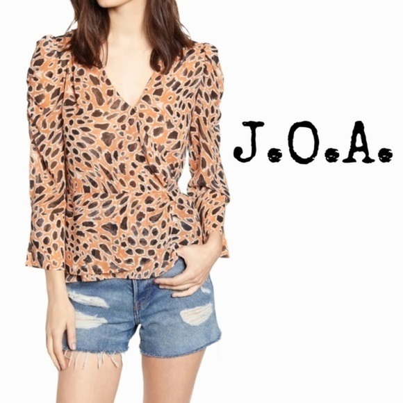 Anthropologie J.O.A. Animal Print Peplum Blouse size S orange and black - Picture 3 of 12